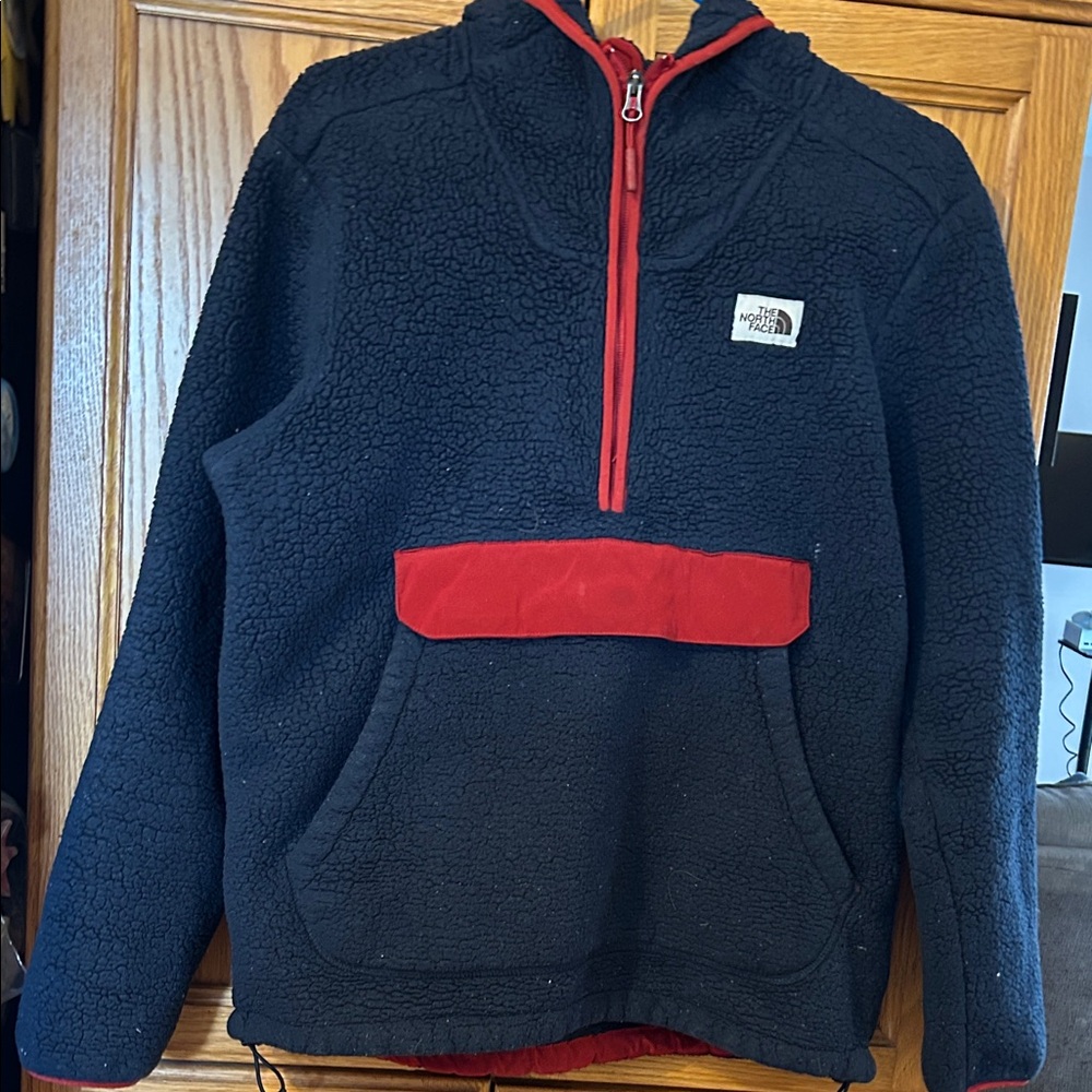 The North Face Black Sherpa Half-Zip with Red Trim